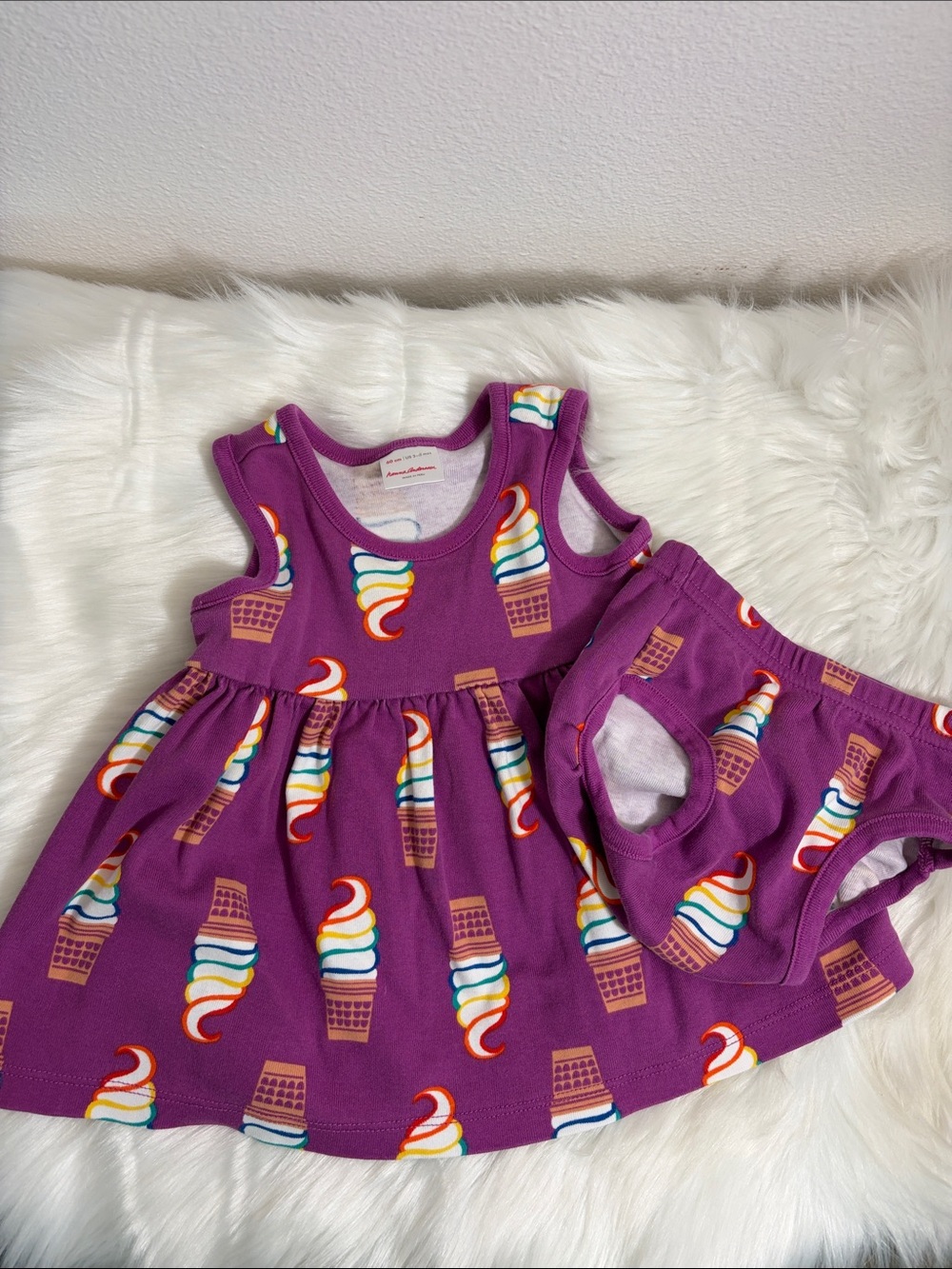 Hanna Andersson Purple Ice Cream Cone Cotton Dress & Bloomers